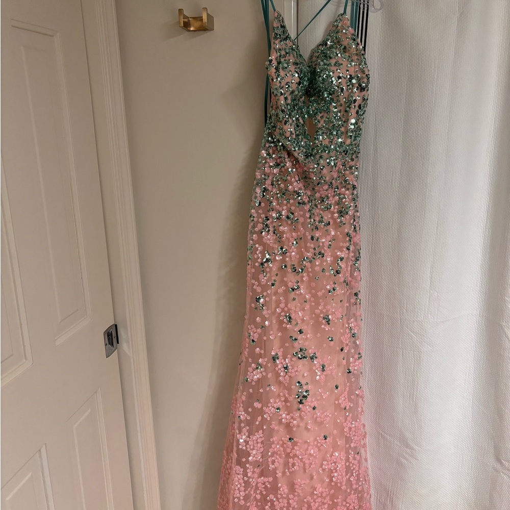 Sequin Evening Gown in Pink and Green